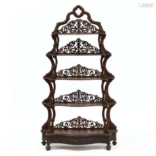 American Victorian Carved Walnut Etagere