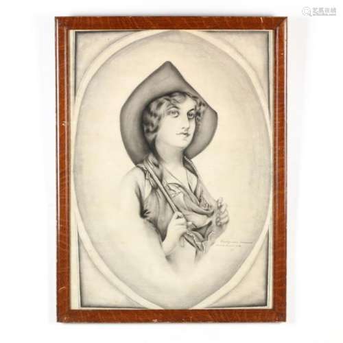 An Antique Charcoal Portrait of a Woman in Wild West
