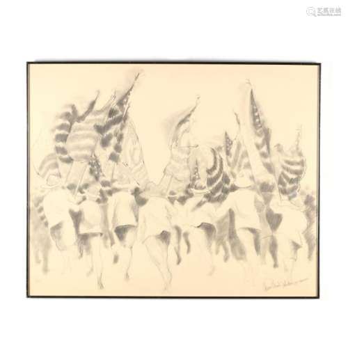 An Antique Graphite Drawing of Celebration in 1917