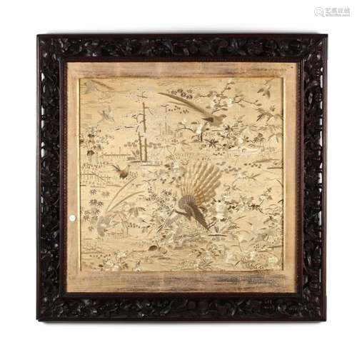 A Japanese Meiji Period Silk Embroidered Panel