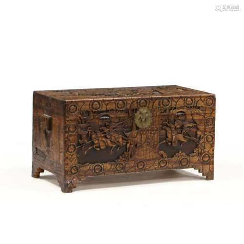 Vintage Chinese Carved Camphor Wood Trunk