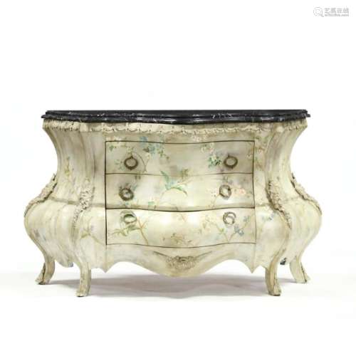 Italianate Bombe Marble Top Painted Commode
