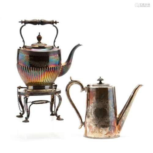 English Silverplate Spirit Kettle and Coffee Pot