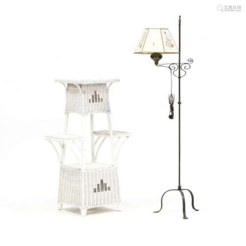 Wicker Plant Stand and Floor Lamp