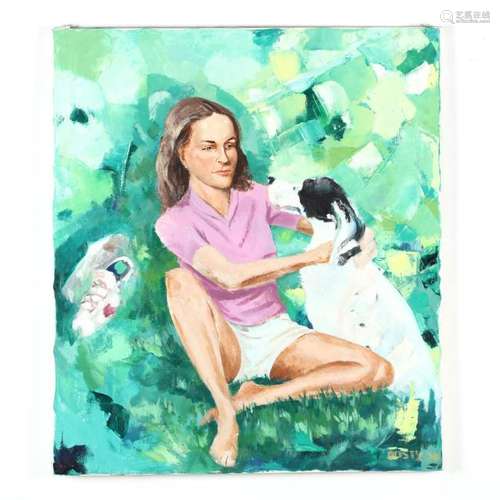 A Portrait Painting of a Woman and her Dog