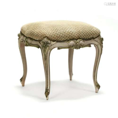 French Rococo Style Carved and Painted Ottoman