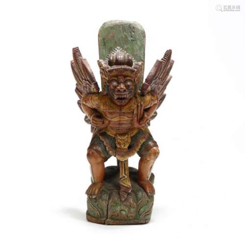 Indonesian Carved and Painted Wood Statue of Garuda