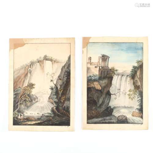 Two 18th Century Watercolor Topographical Views in
