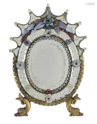 Rare Venetian Glass and Giltwood Boudoir Mirror