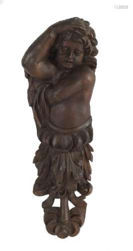 Handsome Continental Carved Walnut Putto
