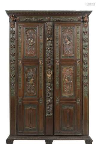 Renaissance-Style Polychromed Oak Cabinet