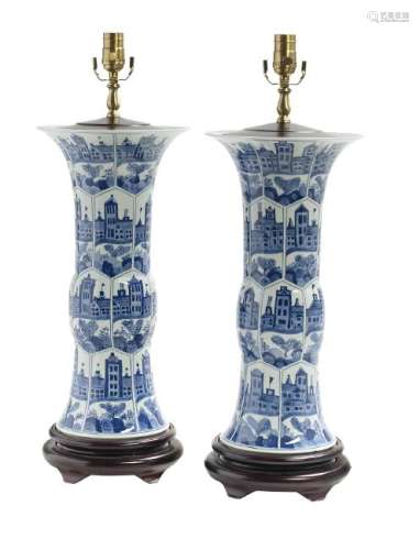 Pair of Chinese Export-Style Beaker Vases