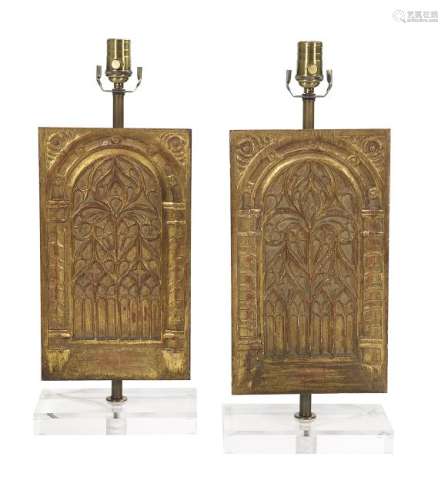 Pair of Carved Gothic Giltwood Panels