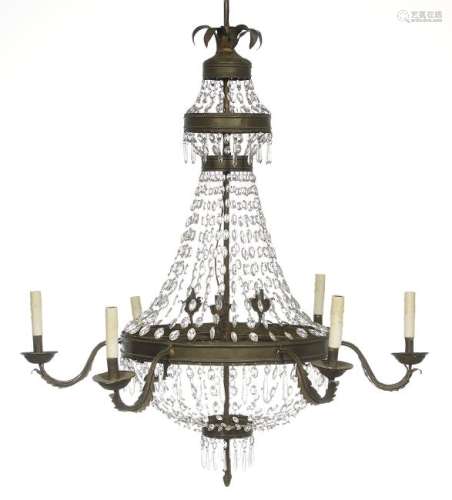 Swedish-Style Tole and Glass Basket Chandelier