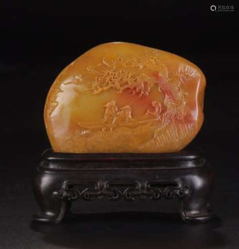 A TIANHUANG STONE LANDSCAPE CHARACTER STORY CARVED ORNAMENT