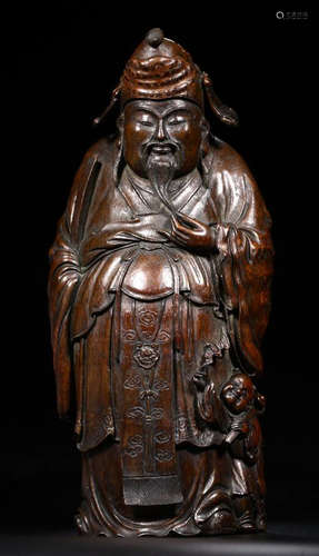 A BAMBOO FIGURE OF A AUSPICIOUS CHARACTER   ORNAMENT