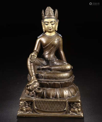 A PARTIAL LACQUER GOLD  MAHAKARA BRONZE BUDDHA