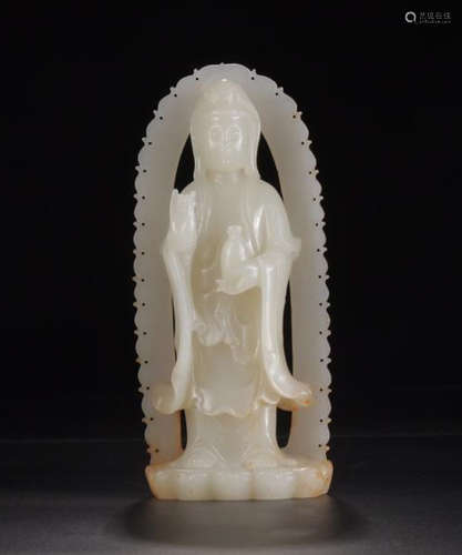 A HETIAN JADE FIGURE OF  GUANYIN