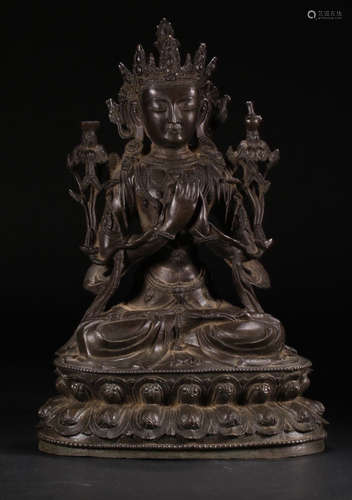 A BRONZE  FIGURE OF MANJUSRI BUDDHA