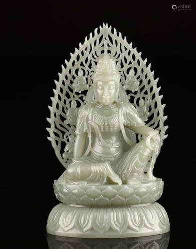 A HETIAN JADE FIGURE OF  GUANYIN