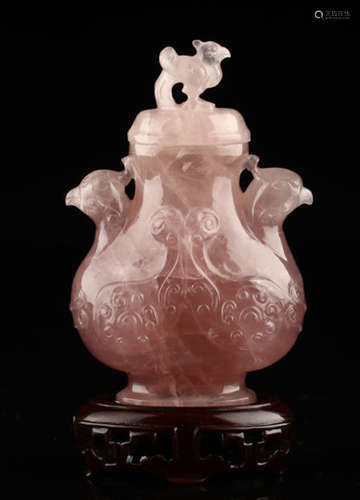 A POWDER CRYSTAL CHICKEN CARVED VASE