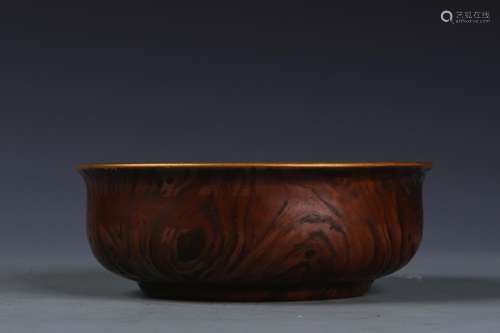 A Chinese Gold-Inlaid Wood-Pattern-Glazed Porcelain Bowl