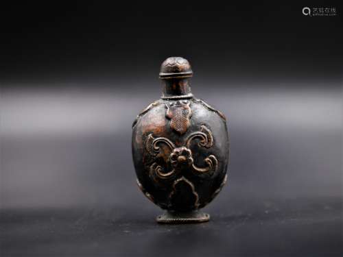 A Chinese Carved Bronze Snuff Bottle