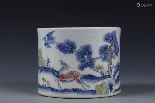 A Chinese San-Cai Porcelain Brush Pot