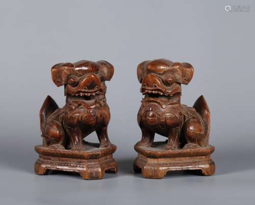 A Pair of Chinese Boxwood Foo-Dogs