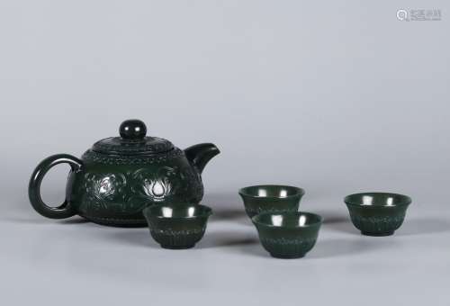 A Chinese Carved Jade Tea Sets