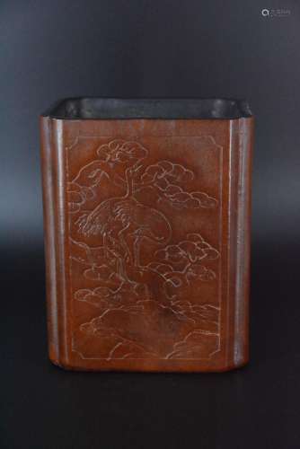 A Chinese Carved Double Gourd Brush Pot