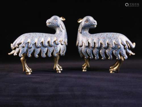 Pair of Chinese Cloisonne Decorations of Sheep Shape