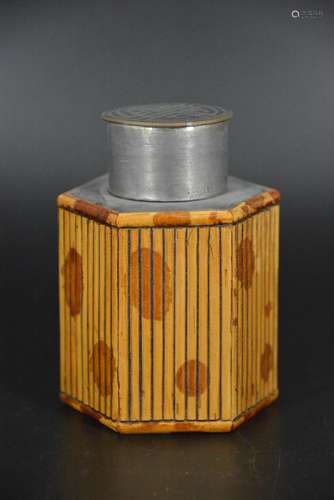 A Chinese Bamboo-Inlaid Tin Tea Can