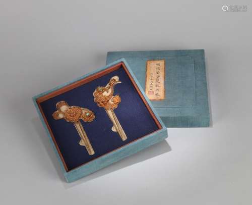 A Pair of Chinese Gilt Silver Hair Pins