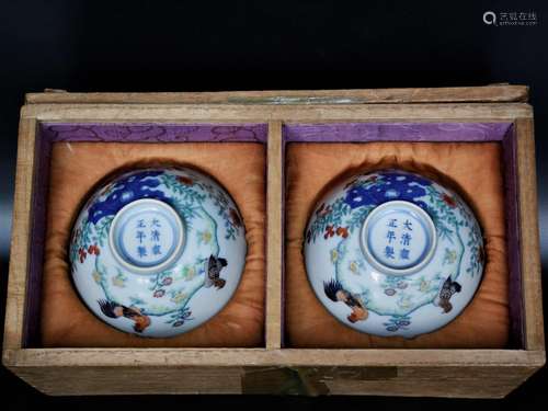 A Pair of Chinese Dou-Cai Porcelain Cups