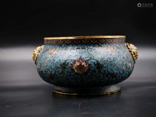 A Chinese Cloisonne Incense Burner with Double Ears