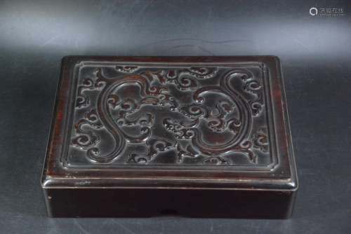 A Chinese Carved Rosewood Ink Stone Case