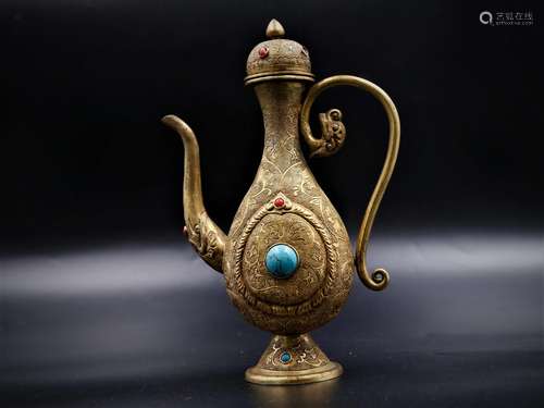 A Chinese Gilt Silver Wine Pot