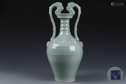 A Chinese Celadon Glazed Porcelain Vase with Double Ears