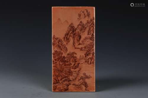 A Chinese Red Glazed Porcelain Plaque