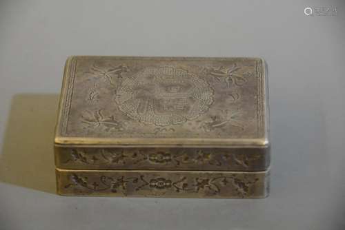 A Chinese Carved Silver Box with Cover