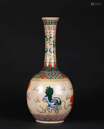 A Chinese Ge-Type Famille-Rose Porcelain Vase