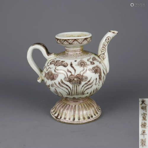 A Chinese Iron-Red Glazed Porcelain Wine Pot
