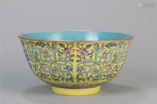 A Chinese Yellow Glazed Famille-Rose Porcelain Bowl