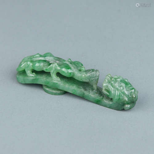 A Chinese Carved Jadeite Belt Buckle