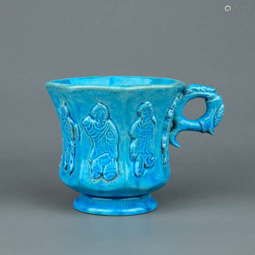 A Chinese Malachite-Blue Glazed Porcelain Cup