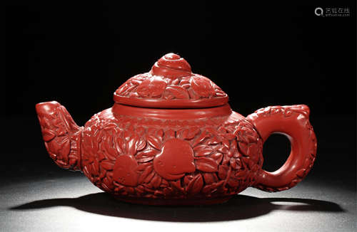 CHINESE CINNABAR PEACH TEA POT