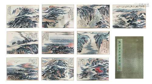 TEN PAGES OF CHINESE ALBUM PAINTING OF MOUNTAIN VIEWS