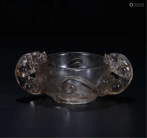 CHINESE ROCK CRYSTAL DRAGON HANDLE CUP