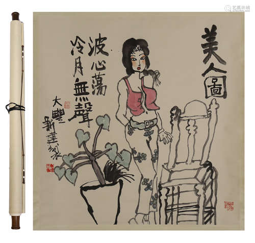 CHINESE SCROLL PAINTING OF NUDE